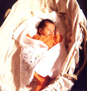 Sleeping in my Moses basket, 13 March 2000